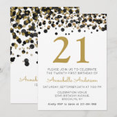 21e Verjaardag Black Gold Glitter Sparkle Confetti Kaart (Voorkant / Achterkant)