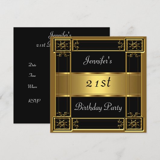 21e verjaardag Black Gold Kaart (Voorkant / Achterkant)