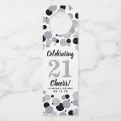 21e Verjaardag Black Grey Silver Glitter Confetti Flessenhanger (Voorkant)