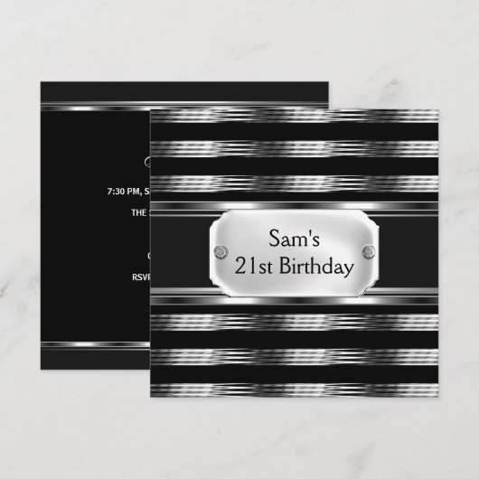 21e verjaardag Black Metal Silver Mans Mannen Kaart (Voorkant / Achterkant)
