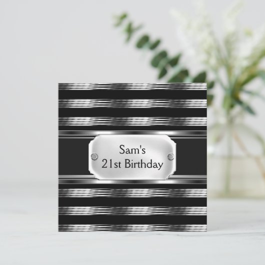 21e verjaardag Black Metal Silver Mans Mannen Kaart (Staand voorkant)