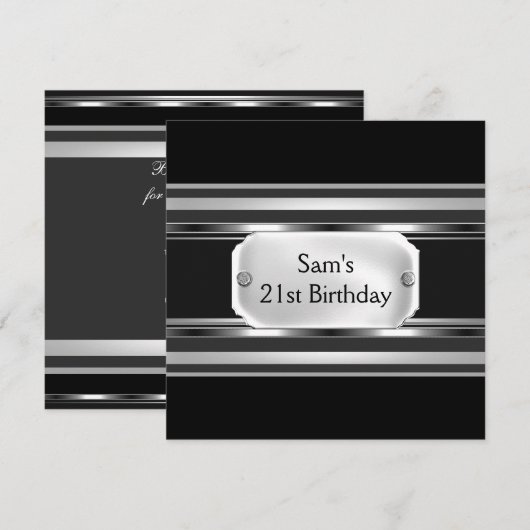 21e verjaardag Black Metal Silver Mans Mannen Kaart (Voorkant / Achterkant)