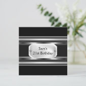 21e verjaardag Black Metal Silver Mans Mannen Kaart (Staand voorkant)