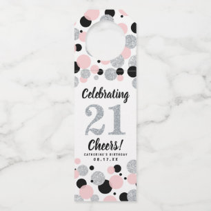 21e Verjaardag Black Pink Silver Glitter Confetti Flessenhanger