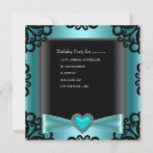 21e verjaardag Black Silver Blauwgroen Blue Heart Kaart (Achterkant)