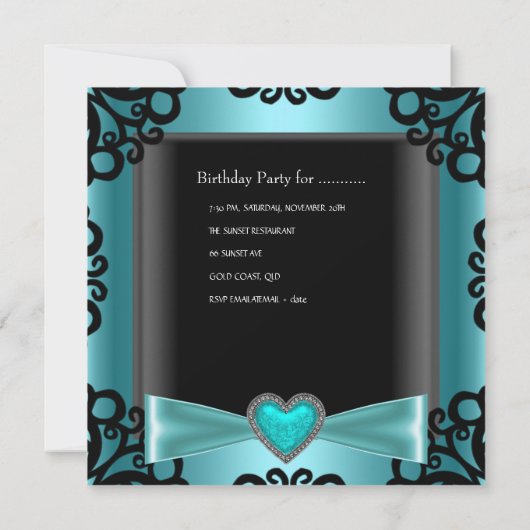 21e verjaardag Black Silver Blauwgroen Blue Heart Kaart (Achterkant)