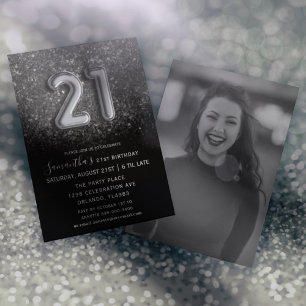 21e verjaardag Black Silver Glitter Party Kaart