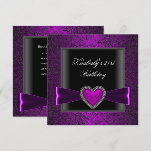 21e verjaardag Black Silver Paarse Heart Gothic Kaart (Voorkant / Achterkant)