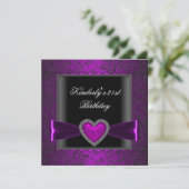 21e verjaardag Black Silver Paarse Heart Gothic Kaart (Staand voorkant)