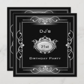 21e verjaardag Black Silver White Art Deco Kaart (Voorkant / Achterkant)