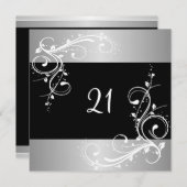 21e verjaardag Black Silver White Floral Kaart (Voorkant / Achterkant)