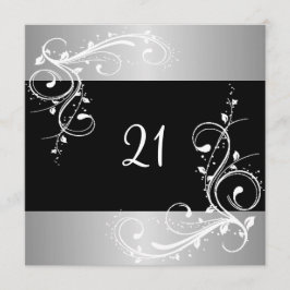 21e verjaardag Black Silver White Floral Kaart