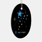 21e verjaardag blauw en zwart gepersonaliseerd keramisch ornament (Rechts)