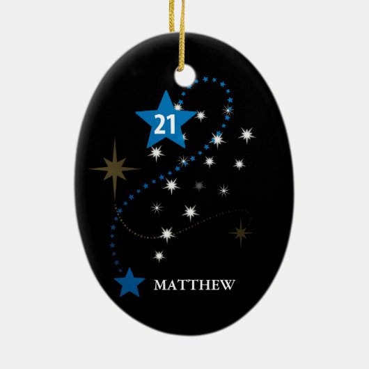 21e verjaardag blauw en zwart gepersonaliseerd keramisch ornament (Achterkant)