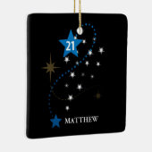 21e verjaardag blauw en zwart gepersonaliseerd keramisch ornament (Rechts)