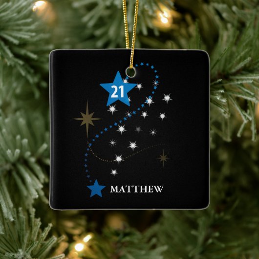 21e verjaardag blauw en zwart gepersonaliseerd keramisch ornament (Boom)