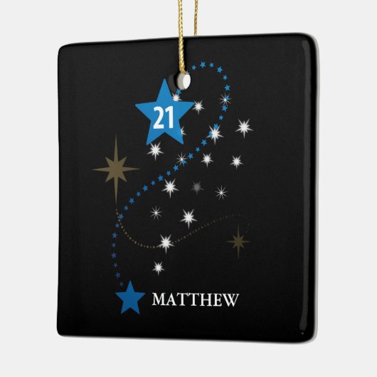 21e verjaardag blauw en zwart gepersonaliseerd keramisch ornament (Links)