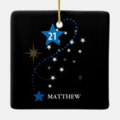 21e verjaardag blauw en zwart gepersonaliseerd keramisch ornament (Achterkant)