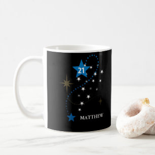 21e verjaardag blauw en zwart gepersonaliseerd koffiemok