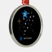 21e verjaardag blauw en zwart gepersonaliseerd metalen ornament (Rechts)