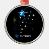 21e verjaardag blauw en zwart gepersonaliseerd metalen ornament (Voorkant)