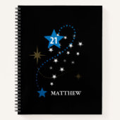 21e verjaardag blauw en zwart gepersonaliseerd notitieboek (Voorkant)