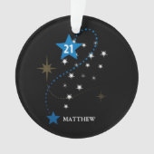 21e verjaardag blauw en zwart gepersonaliseerd ornament (voorkant)
