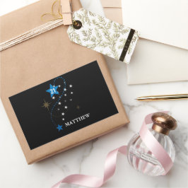 21e verjaardag blauw en zwart gepersonaliseerd rechthoekige sticker