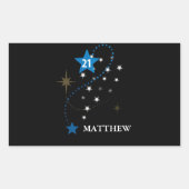 21e verjaardag blauw en zwart gepersonaliseerd rechthoekige sticker (Voorkant)