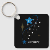 21e verjaardag blauw en zwart gepersonaliseerd sleutelhanger (Voorkant)