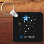 21e verjaardag blauw en zwart gepersonaliseerd sleutelhanger (Voorkant)