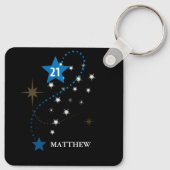 21e verjaardag blauw en zwart gepersonaliseerd sleutelhanger (Achterkant)