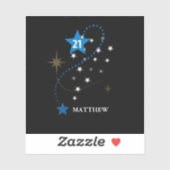 21e verjaardag blauw en zwart gepersonaliseerd sticker (Vel)