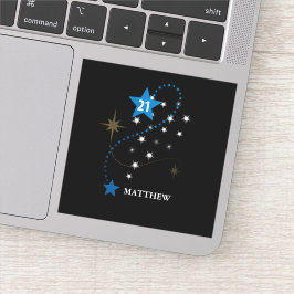 21e verjaardag blauw en zwart gepersonaliseerd sticker