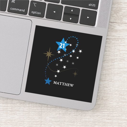21e verjaardag blauw en zwart gepersonaliseerd sticker (Detail)