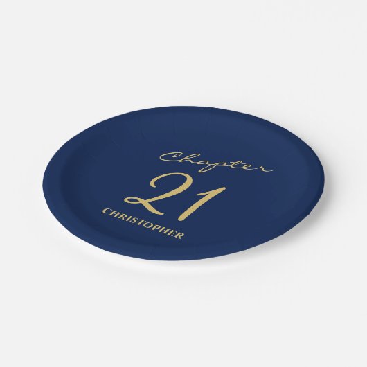 21e verjaardag blauw goud hoofdstuk 21 papieren bordje (Gekanteld)