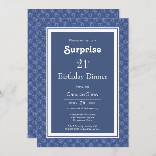 21e verjaardag Blauw wit patroon verrassingsdiepte Kaart (Voorkant / Achterkant)