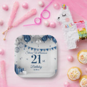 21e verjaardag blauw zilver papieren bordje (Feest)