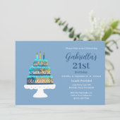  21e verjaardag Blauwe gelaagde taart Kaart (Staand voorkant)