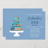  21e verjaardag Blauwe gelaagde taart Kaart (Voorkant / Achterkant)