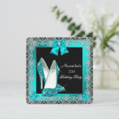 21e verjaardag Blauwgroen blauw hiel met hoge hiel Kaart (Staand voorkant)