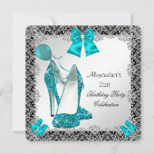 21e verjaardag Blauwgroen blauw hoge hiel zilver Kaart (Voorkant)
