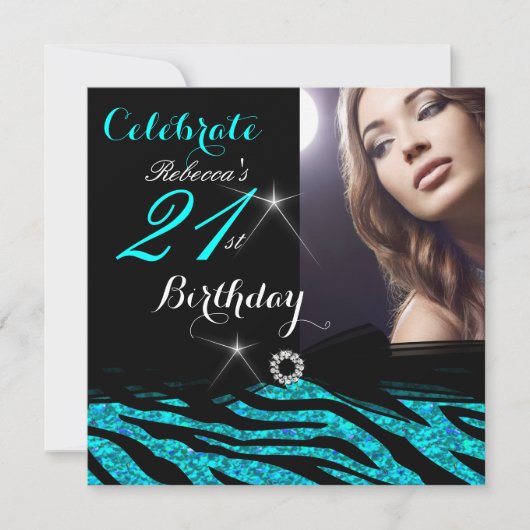 21e verjaardag Blauwgroen Blauw Zebra 4a Kaart (Voorkant)