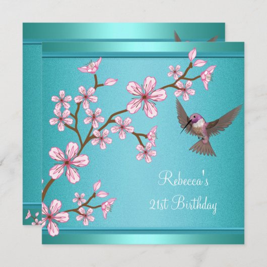 21e verjaardag Blauwgroen Blauwe Aziatische Roze B Kaart (Voorkant / Achterkant)