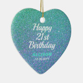 21e verjaardag Blauwgroen blauwe glitter gepersona Keramisch Ornament (Rechts)