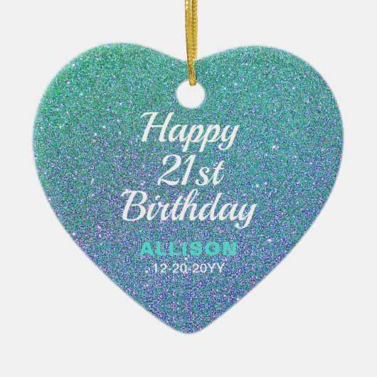 21e verjaardag Blauwgroen blauwe glitter gepersona Keramisch Ornament (Voorkant)