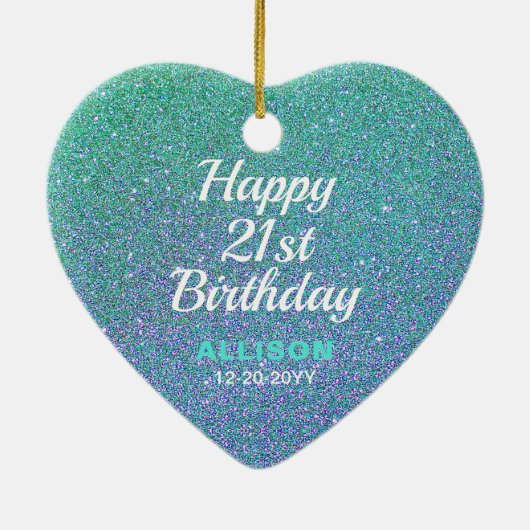 21e verjaardag Blauwgroen blauwe glitter gepersona Keramisch Ornament (Achterkant)