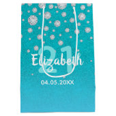 21e verjaardag blauwgroen blauwe groene glitter - medium cadeauzakje (Achterkant)
