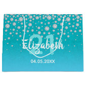 21e verjaardag blauwgroen blauwe groene glitterdia groot cadeauzakje (Voorkant)