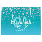 21e verjaardag blauwgroen blauwe groene glitterdia groot cadeauzakje (Achterkant)